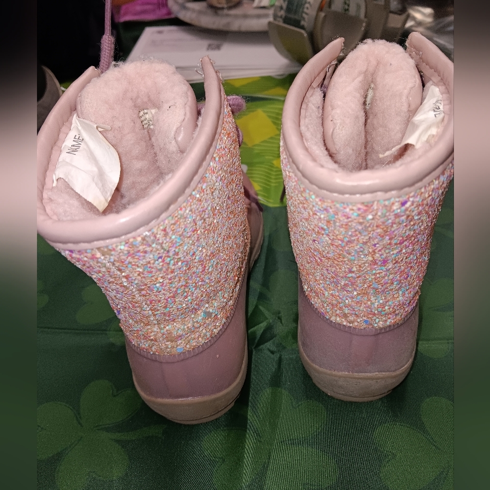 Girls Size 10, Wonder Nation Pink Glitter Winter Boots - Picture 3 of 4